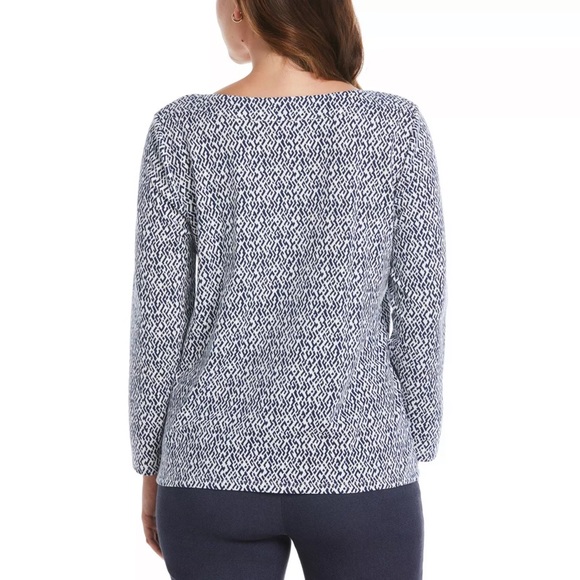 *NWT* Rafaella Long Sleeve Women's White Navy Cross Tiles Print Top Size Large - Picture 4 of 14